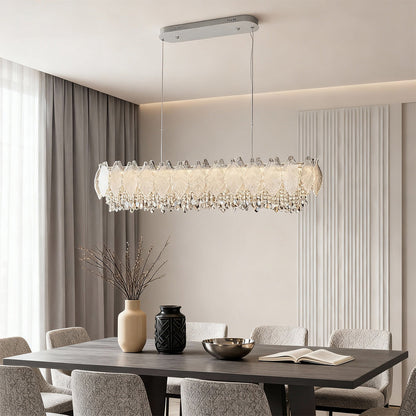 Crystal Chandelier Carbon Steel Champagne Gold French Country LED Tri-Color Leaf Crystal Single Double Layer Long Hanging