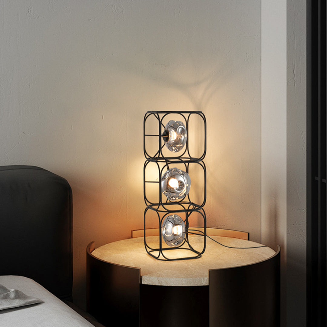 Nordic Stackable Cube LED Table Lamp Black Iron Smoked Glass Full Spectrum Eye Care CRI 97 2 3 or 4 Heads