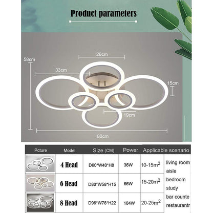 Multi-Circle Cluster Double-Tier Semi-Flush Mount Ceiling Light — Modern Aluminum Acrylic LED 4 6 8 Light