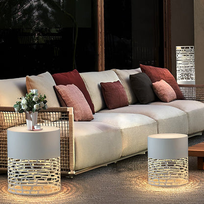 Hollow Mesh Cylinder LED Outdoor Floor Lantern IP54 Stainless Steel Acrylic 3000K