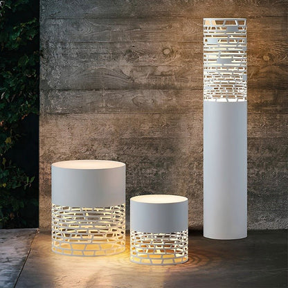 Hollow Mesh Cylinder LED Outdoor Floor Lantern IP54 Stainless Steel Acrylic 3000K