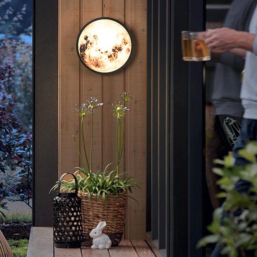 Moon Outdoor Wall Sconce Lunar Texture Glass LED 3000K Stainless Steel 2 Sizes