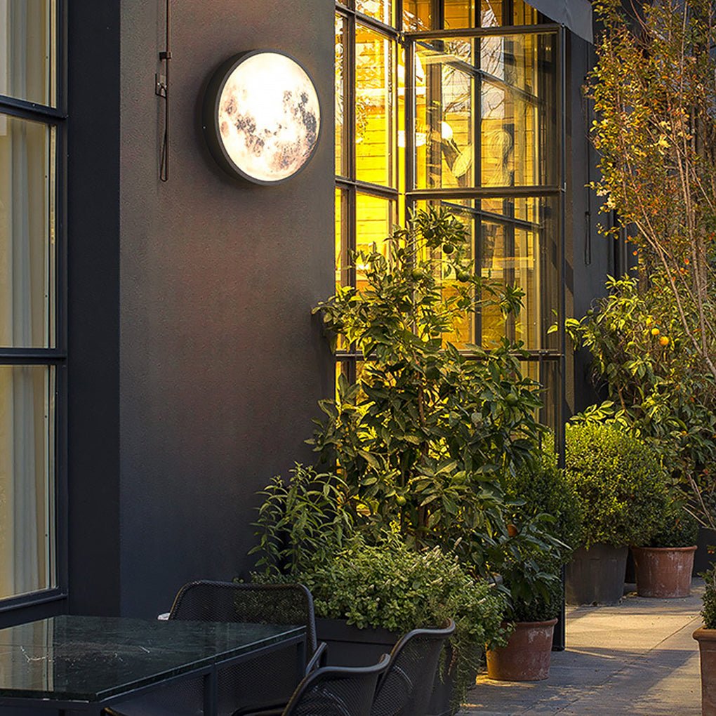 Moon Outdoor Wall Sconce Lunar Texture Glass LED 3000K Stainless Steel 2 Sizes