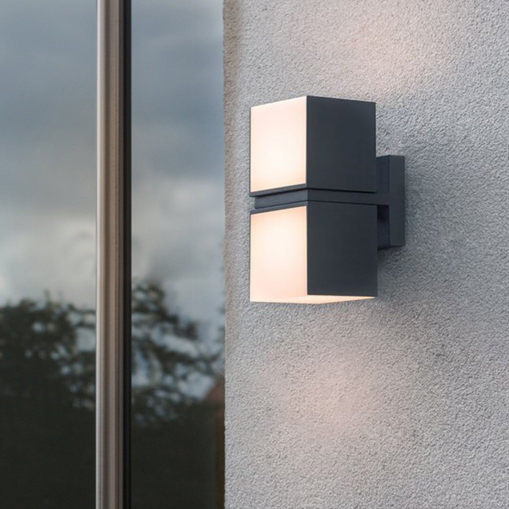 Modern Double Cube Outdoor Wall Sconce Black Acrylic LED 24W IP65 Up Down