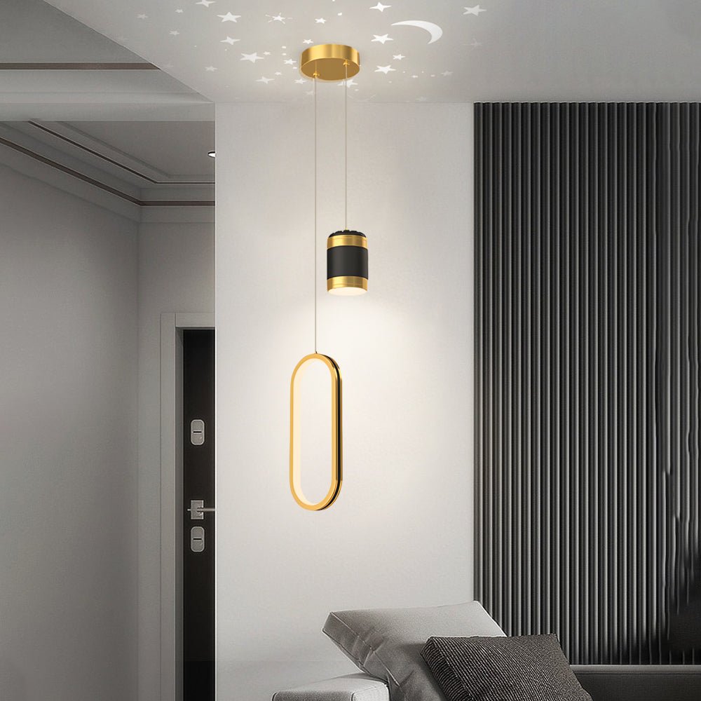 Starry Projection Iron and Silicone Ring Pendant Light with 3-Step Colour Temperature in Round or Oval