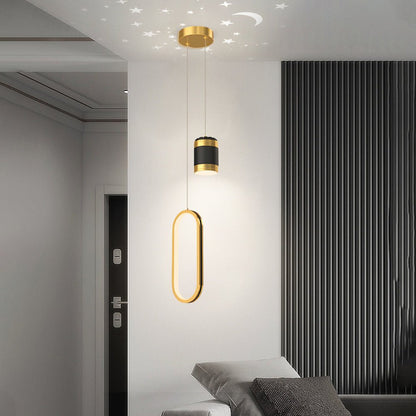 Starry Projection Iron and Silicone Ring Pendant Light with 3-Step Colour Temperature in Round or Oval