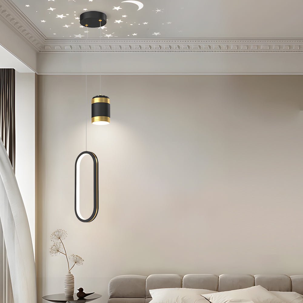 Starry Projection Iron and Silicone Ring Pendant Light with 3-Step Colour Temperature in Round or Oval