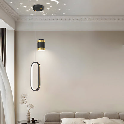 Starry Projection Iron and Silicone Ring Pendant Light with 3-Step Colour Temperature in Round or Oval