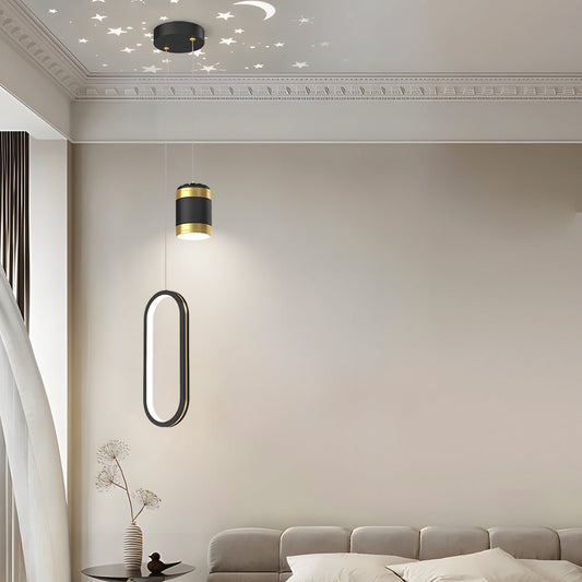 Starry Projection Iron and Silicone Ring Pendant Light with 3-Step Colour Temperature in Round or Oval