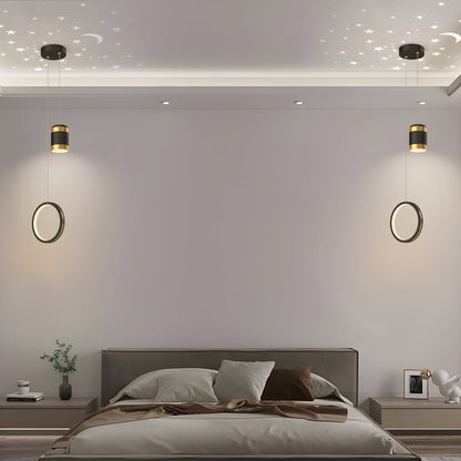 Starry Projection Iron and Silicone Ring Pendant Light with 3-Step Colour Temperature in Round or Oval