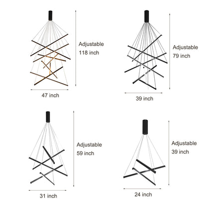 Geometric Linear LED Chandelier Black Iron Aluminium Dimmable 3000K–6000K Remote 4 Configurations