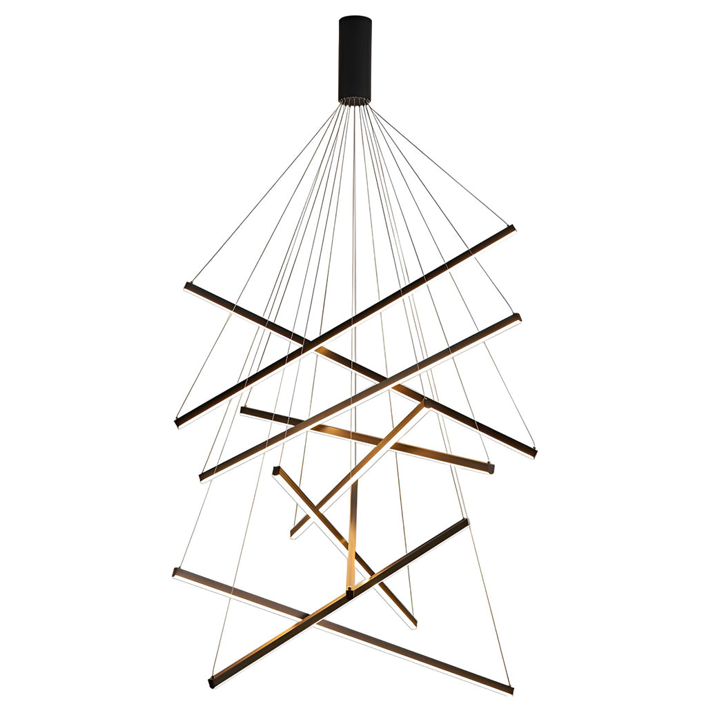 Geometric Linear LED Chandelier Black Iron Aluminium Dimmable 3000K–6000K Remote 4 Configurations