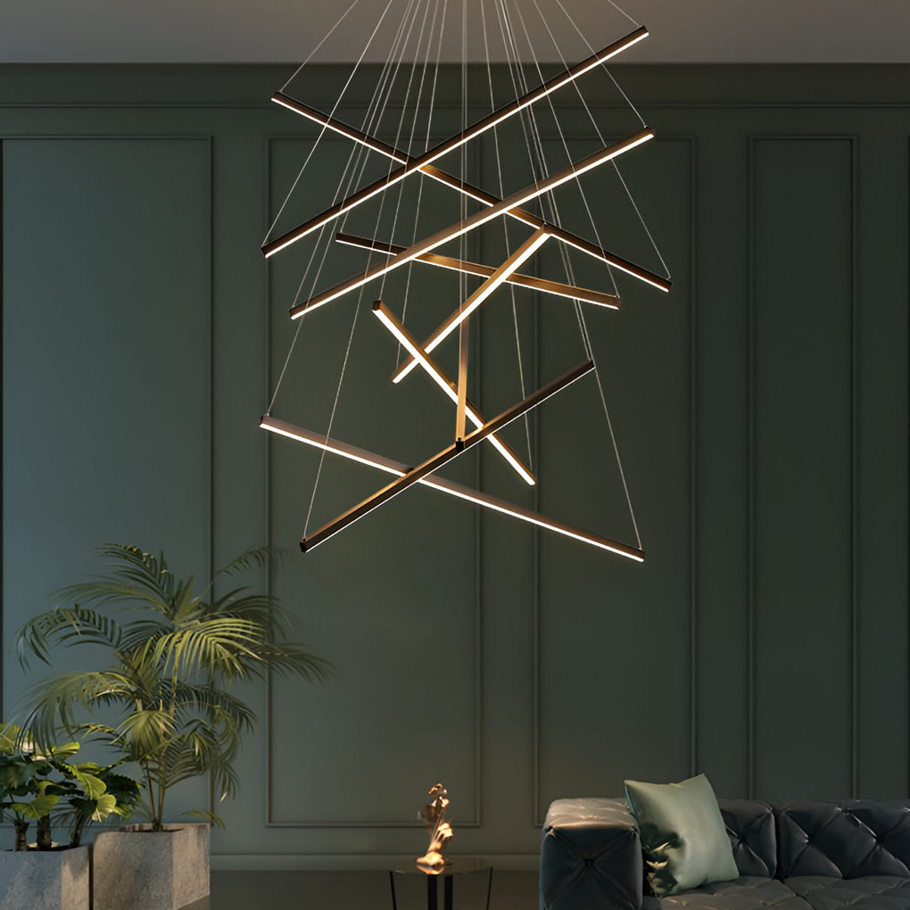 Geometric Linear LED Chandelier Black Iron Aluminium Dimmable 3000K–6000K Remote 4 Configurations