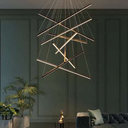 Geometric Linear LED Chandelier Black Iron Aluminium Dimmable 3000K–6000K Remote 4 Configurations