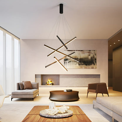 Geometric Linear LED Chandelier Black Iron Aluminium Dimmable 3000K–6000K Remote 4 Configurations