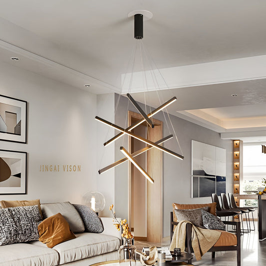 Geometric Linear LED Chandelier Black Iron Aluminium Dimmable 3000K–6000K Remote 4 Configurations