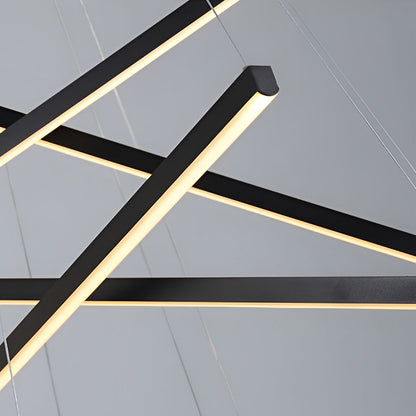 Geometric Linear LED Chandelier Black Iron Aluminium Dimmable 3000K–6000K Remote 4 Configurations