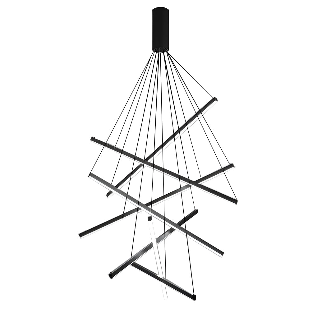 Geometric Linear LED Chandelier Black Iron Aluminium Dimmable 3000K–6000K Remote 4 Configurations