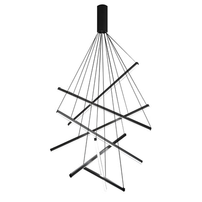 Geometric Linear LED Chandelier Black Iron Aluminium Dimmable 3000K–6000K Remote 4 Configurations