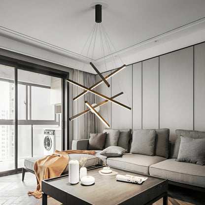 Geometric Linear LED Chandelier Black Iron Aluminium Dimmable 3000K–6000K Remote 4 Configurations