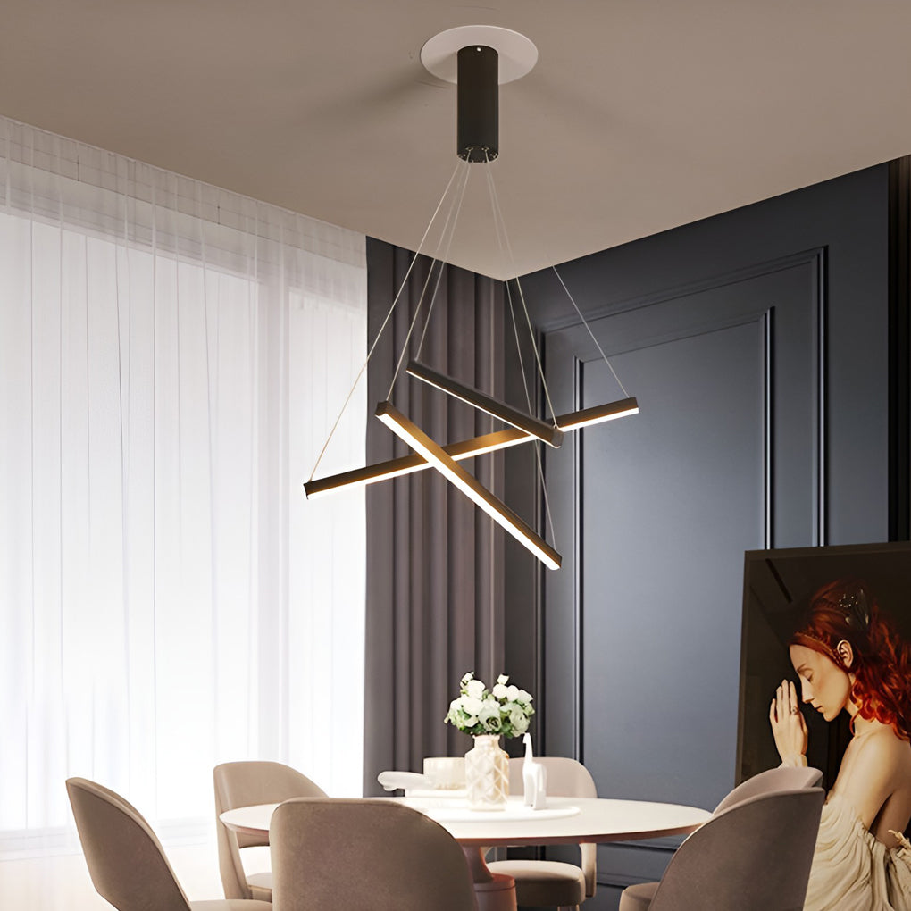 Geometric Linear LED Chandelier Black Iron Aluminium Dimmable 3000K–6000K Remote 4 Configurations