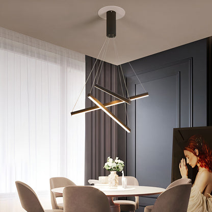 Geometric Linear LED Chandelier Black Iron Aluminium Dimmable 3000K–6000K Remote 4 Configurations