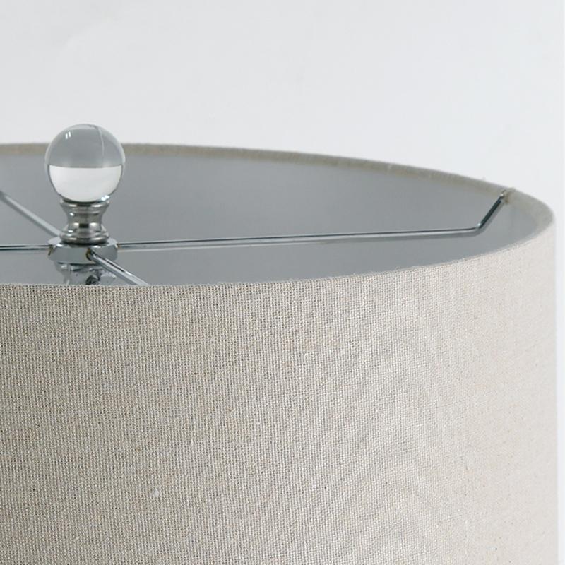 Stacked Crystal Ball Table Lamp White Fabric Drum Shade E26 E27 In-line Remote