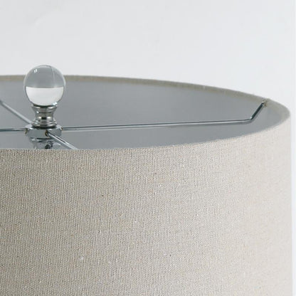 Stacked Crystal Ball Table Lamp White Fabric Drum Shade E26 E27 In-line Remote