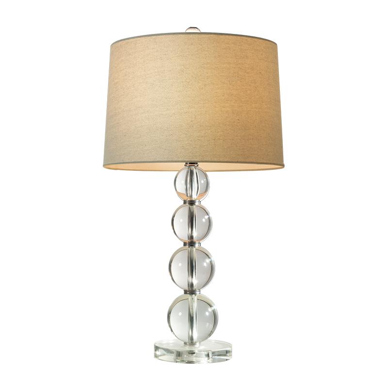 Stacked Crystal Ball Table Lamp White Fabric Drum Shade E26 E27 In-line Remote
