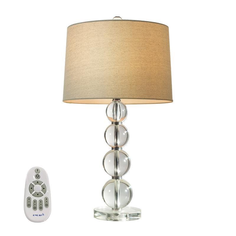 Stacked Crystal Ball Table Lamp White Fabric Drum Shade E26 E27 In-line Remote