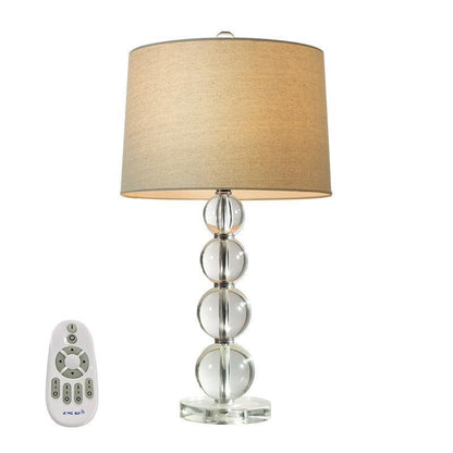 Stacked Crystal Ball Table Lamp White Fabric Drum Shade E26 E27 In-line Remote