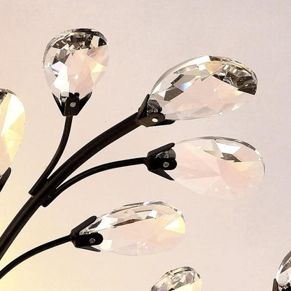 Crystal Branch Semi-Flush Ceiling Chandelier Metal Black Gold E14 3000K Nordic 3 Configurations