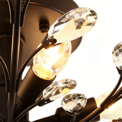Crystal Branch Semi-Flush Ceiling Chandelier Metal Black Gold E14 3000K Nordic 3 Configurations