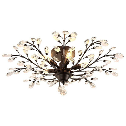 Crystal Branch Semi-Flush Ceiling Chandelier Metal Black Gold E14 3000K Nordic 3 Configurations