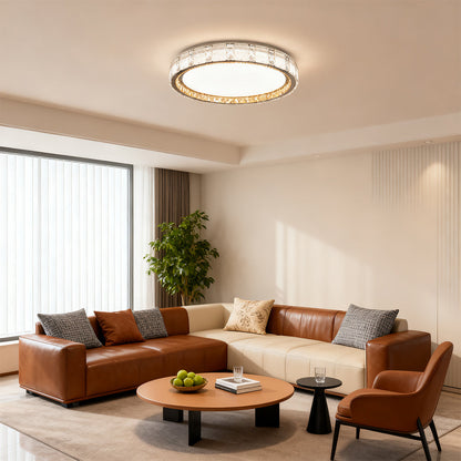Sparkling Crystal Halo Flush Mount Chrome Round Three Sizes