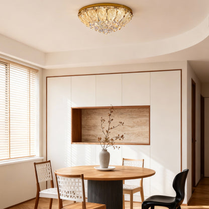 Multi-Tiered Cascading Crystal Drop Flush Mount in Gold Stainless Steel with 3-Step Colour Temperature in Four Sizes