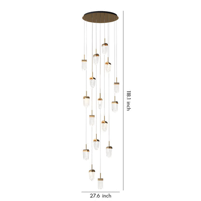 Staircase Chandelier Aluminum Acrylic Integrated LED 16-Head Gold Modern 3-Step Colour Temperature