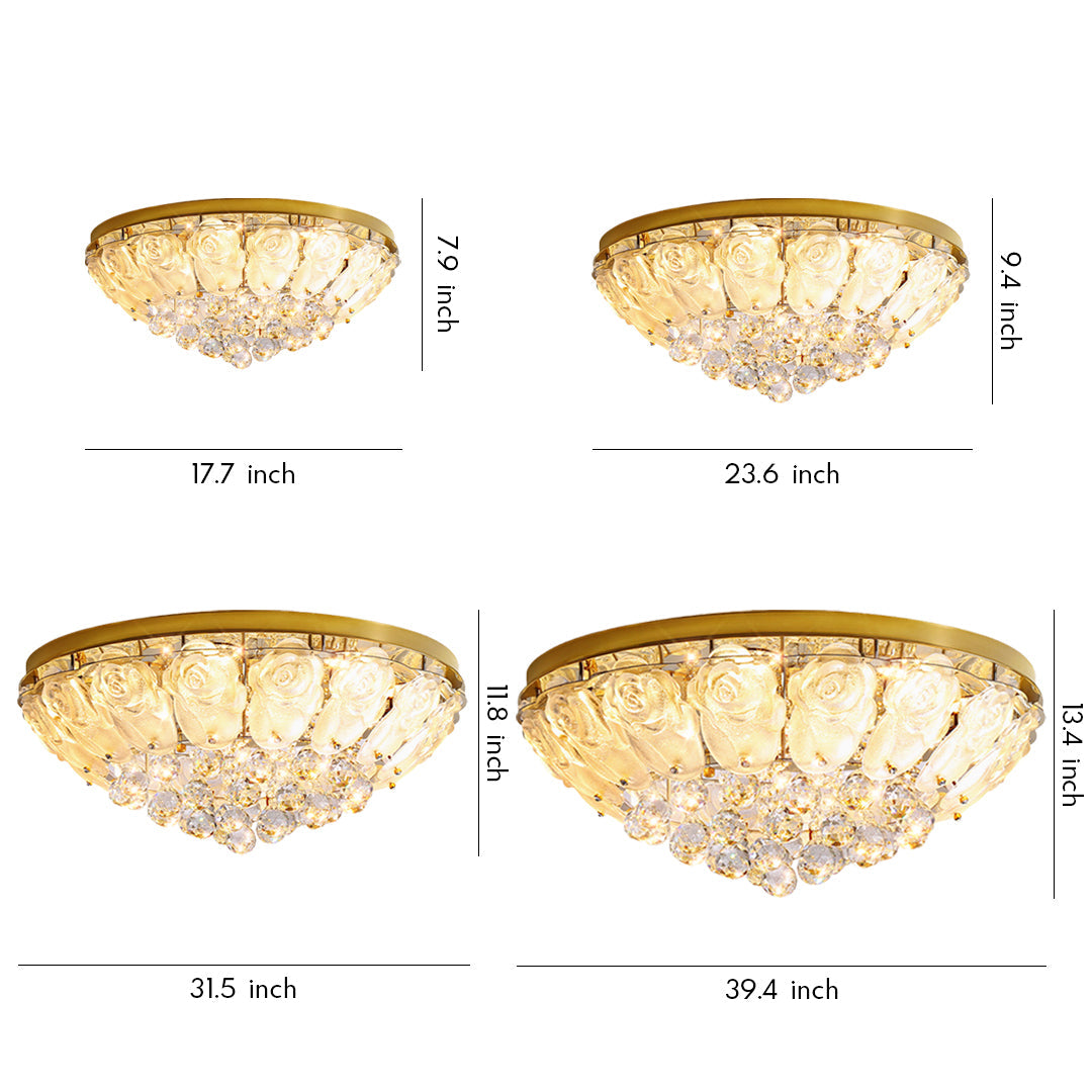 Multi-Tiered Cascading Crystal Drop Flush Mount in Gold Stainless Steel with 3-Step Colour Temperature in Four Sizes