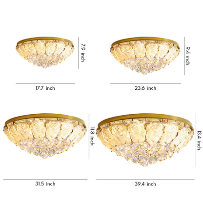 Multi-Tiered Cascading Crystal Drop Flush Mount in Gold Stainless Steel with 3-Step Colour Temperature in Four Sizes