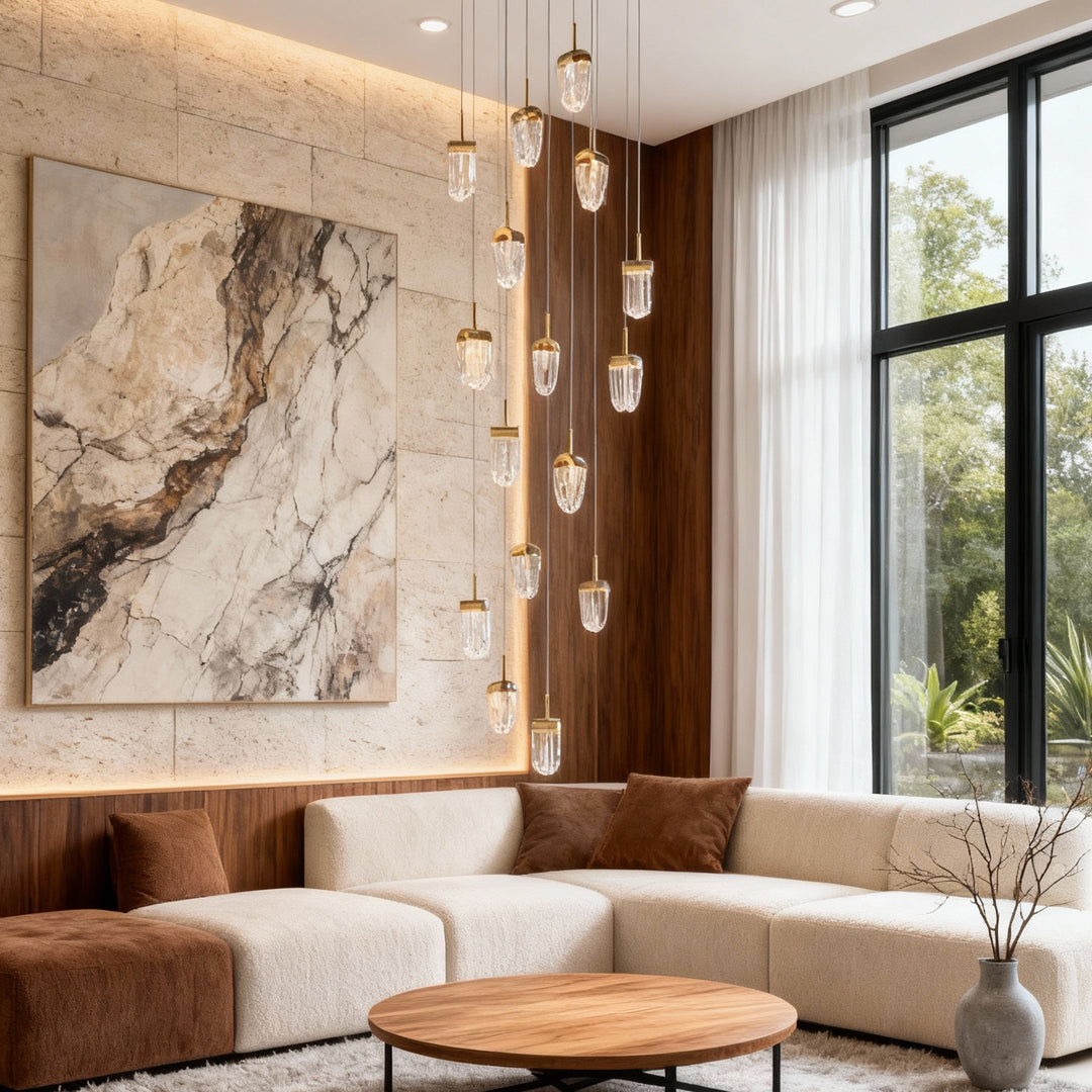 Staircase Chandelier Aluminum Acrylic Integrated LED 16-Head Gold Modern 3-Step Colour Temperature