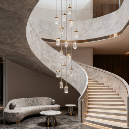 Staircase Chandelier Aluminum Acrylic Integrated LED 16-Head Gold Modern 3-Step Colour Temperature
