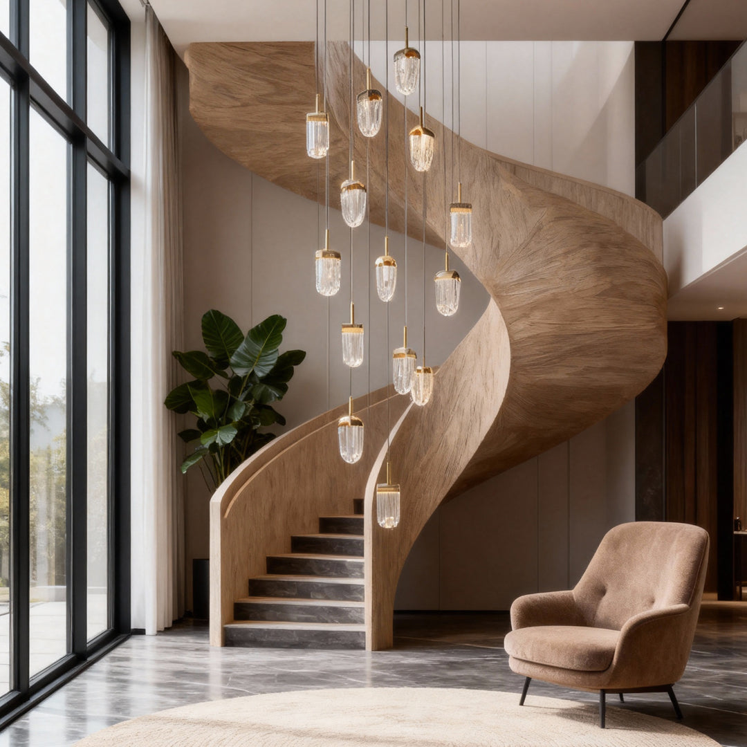 Staircase Chandelier Aluminum Acrylic Integrated LED 16-Head Gold Modern 3-Step Colour Temperature