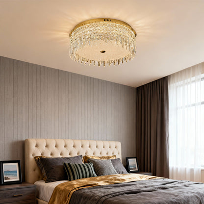 Waterfall Crystal Drop Flush Mount in Champagne Gold Carbon Steel with 3-Step Colour Temperature in Three Sizes