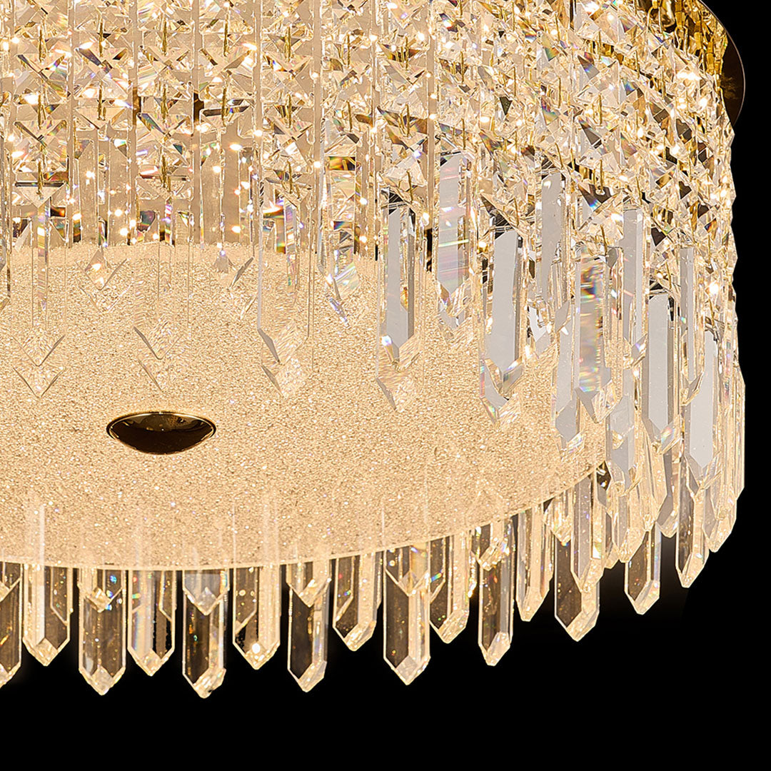 Waterfall Crystal Drop Flush Mount in Champagne Gold Carbon Steel with 3-Step Colour Temperature in Three Sizes