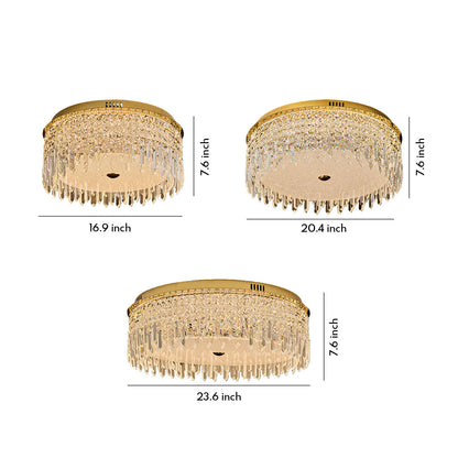 Waterfall Crystal Drop Flush Mount in Champagne Gold Carbon Steel with 3-Step Colour Temperature in Three Sizes
