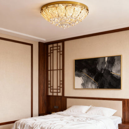 Multi-Tiered Cascading Crystal Drop Flush Mount in Gold Stainless Steel with 3-Step Colour Temperature in Four Sizes