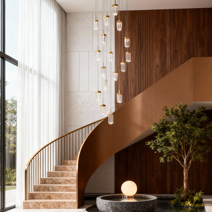 Staircase Chandelier Aluminum Acrylic Integrated LED 16-Head Gold Modern 3-Step Colour Temperature