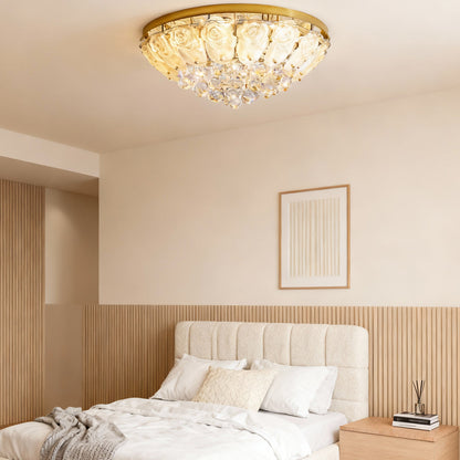 Multi-Tiered Cascading Crystal Drop Flush Mount in Gold Stainless Steel with 3-Step Colour Temperature in Four Sizes