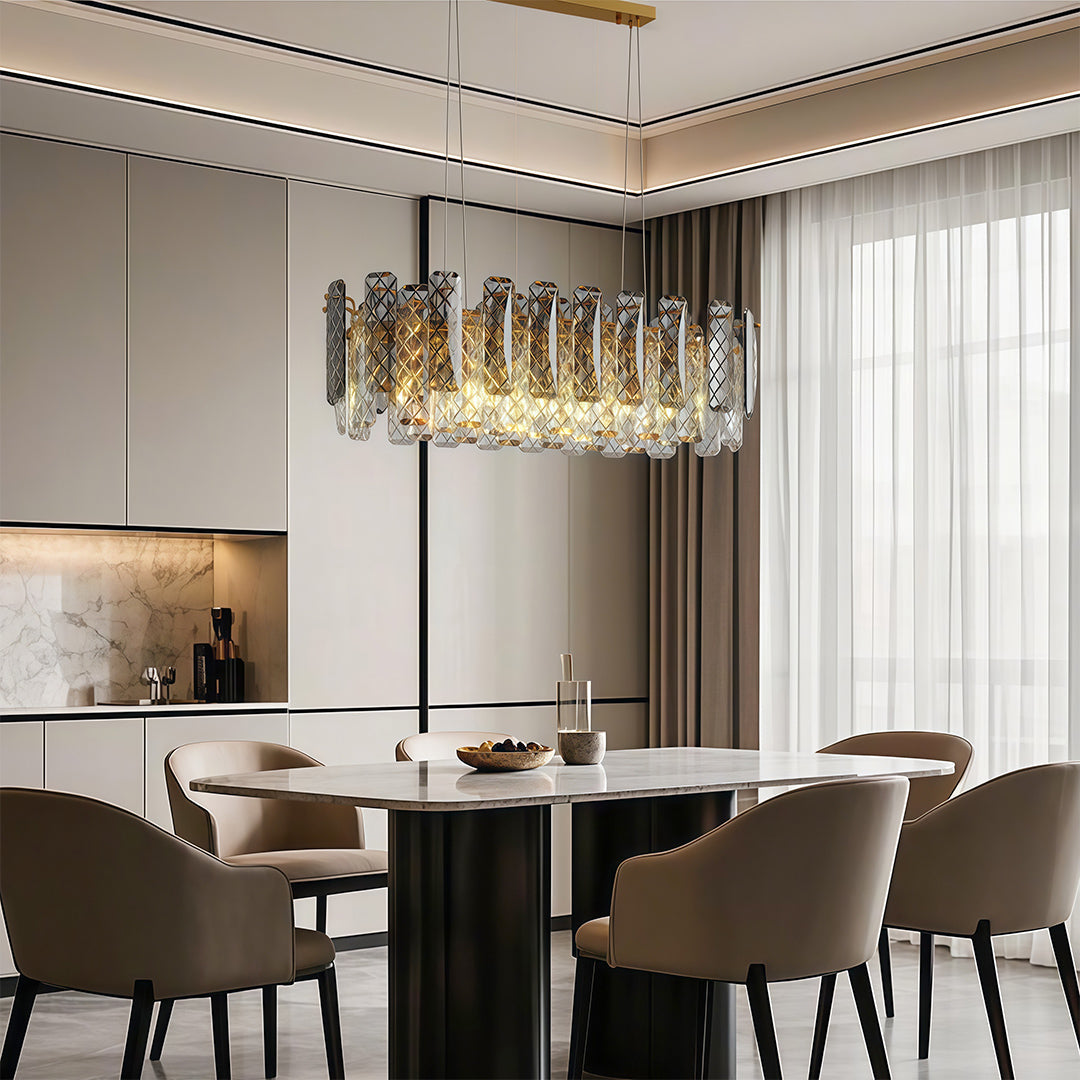 Contemporary Crystal Chandelier Solid Copper Textured Crystal Rods Eye-Protecting E14 French Style