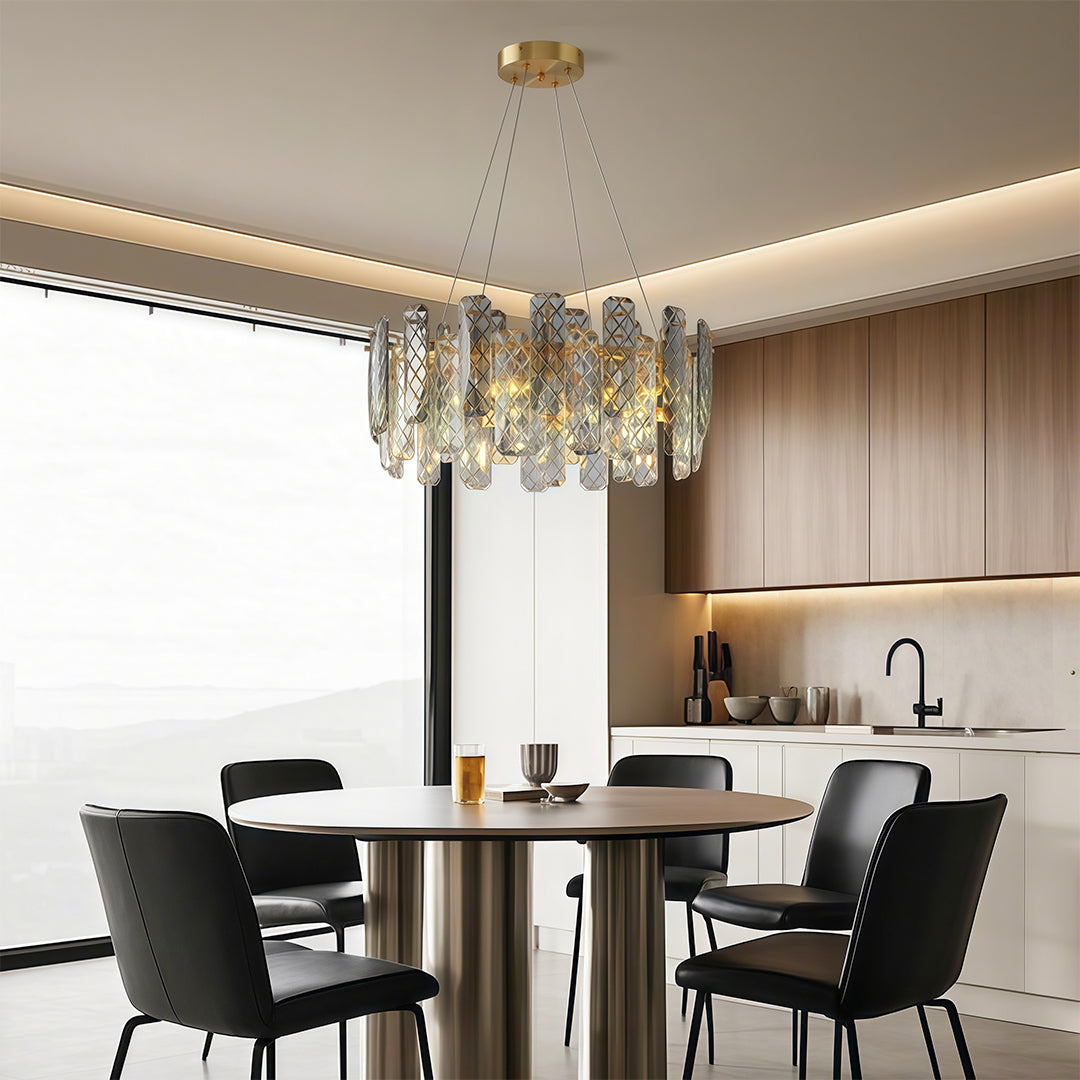 Contemporary Crystal Chandelier Solid Copper Textured Crystal Rods Eye-Protecting E14 French Style